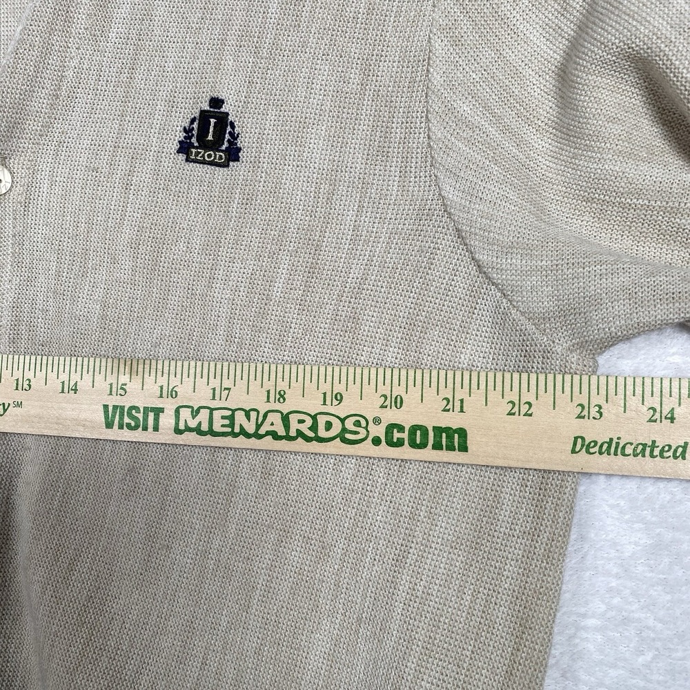 VTG IZOD Cardigan Sweater Men's Large Beige Eclectic Grandpa 90s USA Crest - Picture 6 of 8